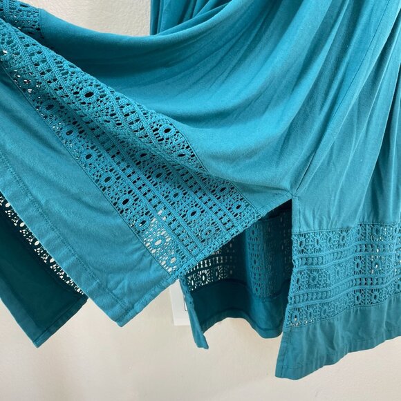 Catherines Womens Plus 3XWP Teal Sleeveless Crochet Maxi Dress Drawstring Waist - Picture 7 of 9